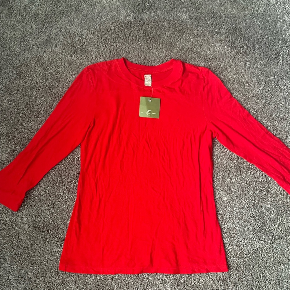 Red Free People Long Sleeve Top